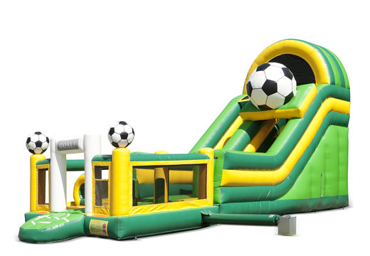 El tobogán inflable en el tema del fútbol con una piscina de chapoteo, un objeto 3D impresionante, colores frescos y el orden de obstáculos 3D para los niños. Compre toboganes inflables ahora en línea en JB Hinchables España