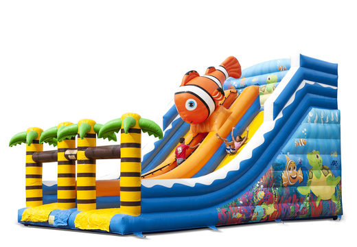 Tobogán inflable con tema seaworld con divertidas figuras en 3D y estampados coloridos para niños. Ordene toboganes inflables ahora en línea en JB Hinchables España