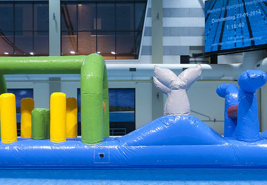 Espectacular carrera en piscina con temática de delfines con desafiantes objetos de obstáculos para jóvenes y mayores. Compra juegos de piscina hinchables ahora online en JB Hinchables España