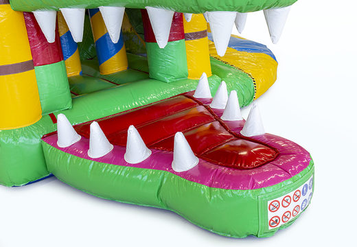 Ordene un castillo hinchable con motivo de cocodrilo con un tobogán para niños. Compre castillos hinchables en línea en JB Hinchables España