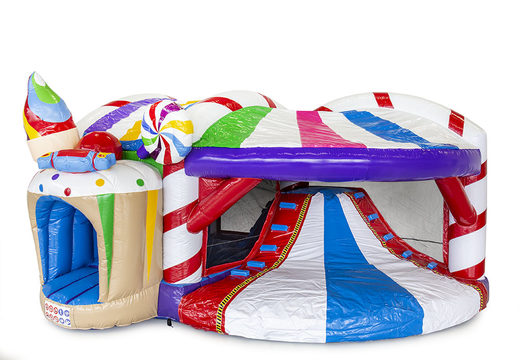 Comprar castillo inflable de interior multijugador con tobogán en tema Candyland para niños. Ordene castillos inflables en línea en JB Hinchables España