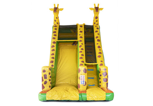 Obtenha seu escorregador inflável de girafa com as cores alegres, objetos 3D e divertida impressão na parede lateral para crianças. Ordene escorregadores infláveis ​​agora online em JB Hinchables España