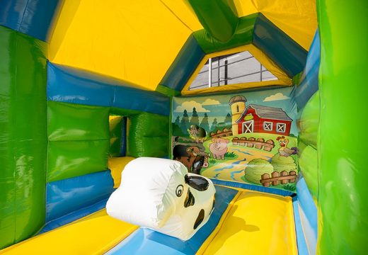 Compra un mediano castillo hinchable multifun interior en tema de granja para niños. Compra castillos hinchables en línea en JB Hinchables España