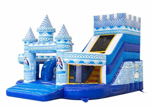 Comprar castillo inflable grande abierto azul multiplay con tobogán en el tema Funcity Princess para niños. Ordene castillos inflables en línea en JB Hinchables España