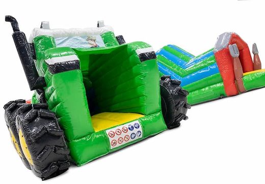 Ordene un castillo hinchable de túnel de arrastre con tema de tractor para niños. Compre castillos hinchables en línea en JB Hinchables España