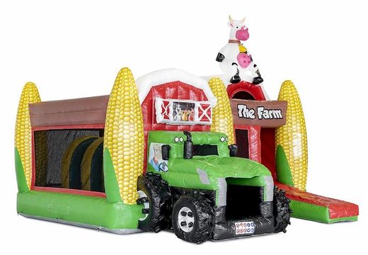 Gorila inflable con temática de granja con tobogán con tobogán de tractor