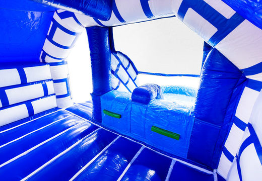 Interior del castillo inflable Slide Combo Dubbelslide azul y blanco