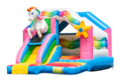 Opblaasbaar overdekt springkussen met glijbaan in thema unicorn kopen voor kinderen