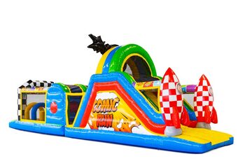 Stormbaan in thema Comic voor kids bestellen. Koop opblaasbare stormbanen nu online bij JB Inflatables Nederland