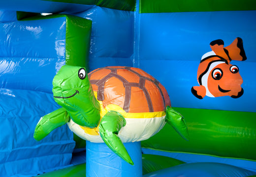 Compre Turtle castillo hinchable cubierto inflable con varios obstáculos, un tobogán y un objeto 3D en el techo en JB Hinchables España. Ordene castillos hinchables en línea en JB Hinchables España