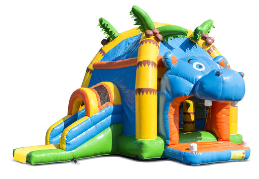 Comprar castillo inflable de interior multifun super hinchable con tobogán en el tema de rinoceronte para niños. Ordene castillo inflables en línea en JB Hinchables España