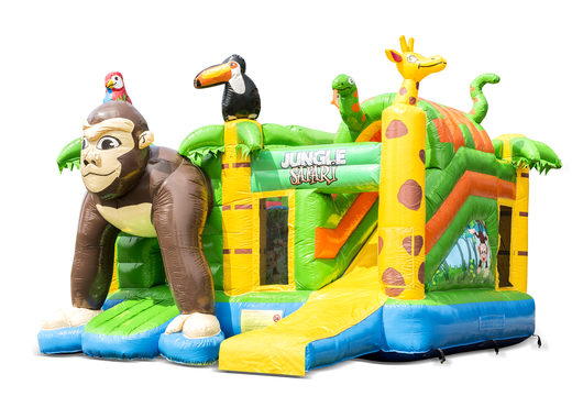 Comprar de interior multiplay castillo inflable en tema safari gorila con tobogán para niños. Ordene castillos inflables en línea en JB Hinchables España