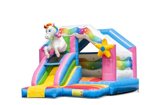 Compre castillo hinchable de interior slide combo con tobogán en unicorn temático para niños. Ordene castillos hinchables en línea en JB Hinchables España