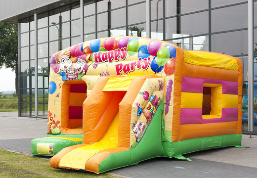 Ordene el castillo inflable de interior maxi multifun en tema de fiesta con tobogán para niños. Compre castillos inflables en línea en  JB Hinchables España
