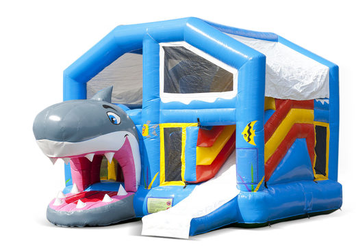 Compre un castillo inflable de interior multijugador con tobogán en el tema del tiburón para niños. Ordene castillos inflables en línea en JB Hinchables España