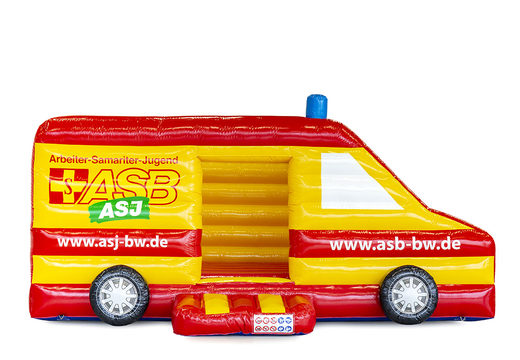 Ordene inflables de ambulancia ASB hechos a medida enJB Hinchables España. Compre ahora el diseño gratuito de los castillos de rebote hinchables en su color y logotipo indicados