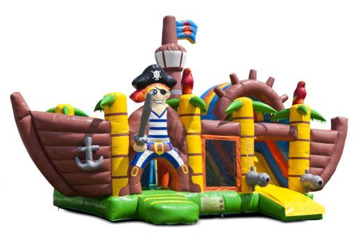 Compre un castillo inflable de interior multijugador con tobogán en tema de barco pirata para niños. Ordene castillos inflables en línea en JB Hinchables España