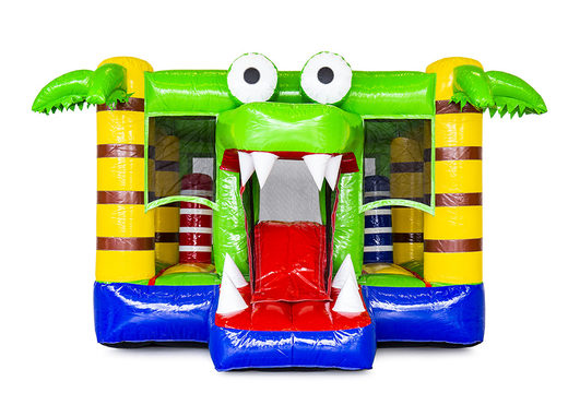 Compre pequeño multiplay castillo inflable con tobogán para niños en tema cocodrilo. Ordene castillos inflables en linea en JB Hinchables España