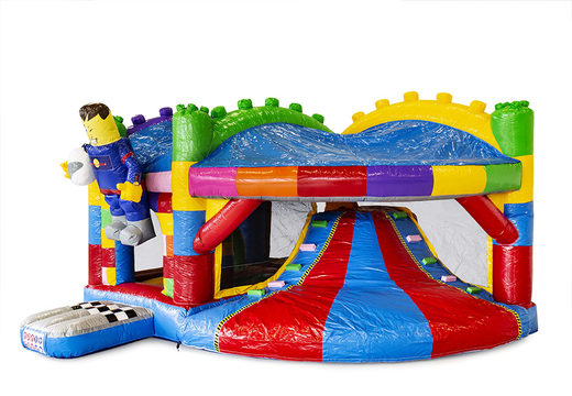 Comprar castillo inflable de interior multiplay con tobogán en el tema superbloques lego para niños. Ordene castillos inflables en línea en JB Hinchables España