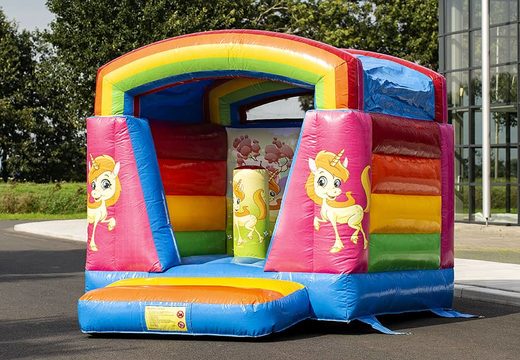 Compra un pequeño castillo inflable de interior con tema unicornio para niños. Compra inflables en línea en JB Hinchables España