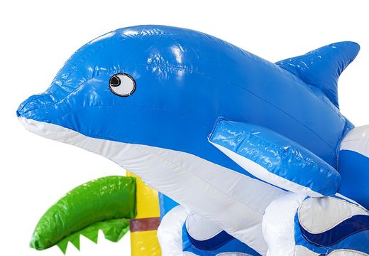 Comprar pequeño castillo hinchable multijugador en tema delfín azul con tobogán para niños. Castillos hinchables a la venta en JB Hinchables España