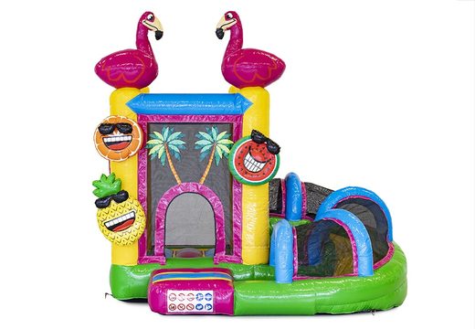 Ordene pequeño castillo hinchable con tobogán flamingo para niños. Compre castillos hinchables en línea en JB Hinchables España