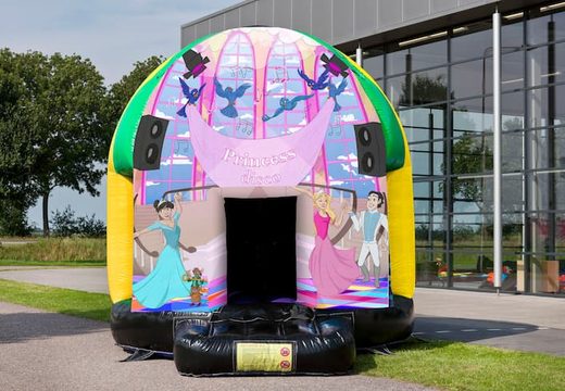 Castillo hinchable de 5,5 metros de temática discoteca a la venta en tema Princesa para niños. Compre castillos hinchables en línea en JB Hinchables España