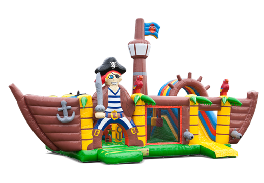 Compra gran castillo inflable de interior multijugador con tobogán en el tema Pirata XXL para niños. Ordene castillos inflables en línea en JB Hinchables España