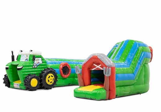 Compre un gran túnel castillo inflable para jugar en el interior, divertido castillo hinchable en el tema del tractor para niños. Ordene castillos hinchables en línea en JB Hinchables España