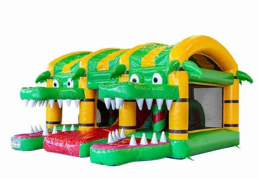 Compre un castillo inflable grande de interior xxl con tobogán en un tema de cocodrilo para niños. Ordene castillos inflables en línea en JB Hinchables España