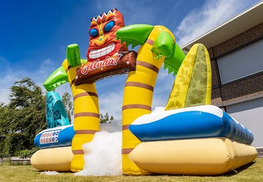 Ordene un parque de burbujas con una grúa de espuma temática de Hawái para niños. Compre castillos hinchables en línea en  JB Hinchables España