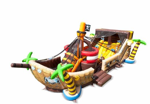 Ordene castillo hinchable Mega Pirate Shooter en forma de barco con juego de disparos y tobogán para niños. Compre castillos hinchables en JB Hinchables España