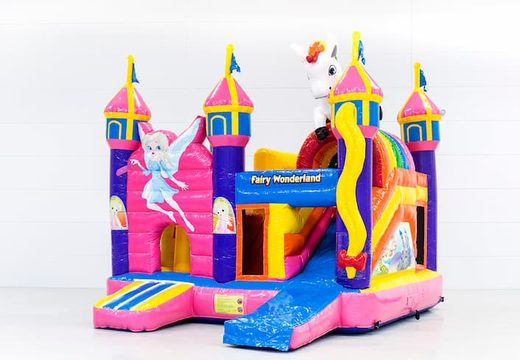 Castillo hinchable Multiplay Fairy Wonderland con tobogán y divertidos objetos en la superficie de salto para niños. Compre castillos hinchables en línea en  JB Hinchables España