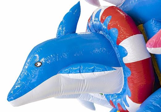 Pedir castillo hinchable con temática de delfines en azul para niños