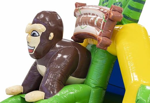 Ordene el tobogán inflable combinado con tobogán temático de la jungla con un gorila en él