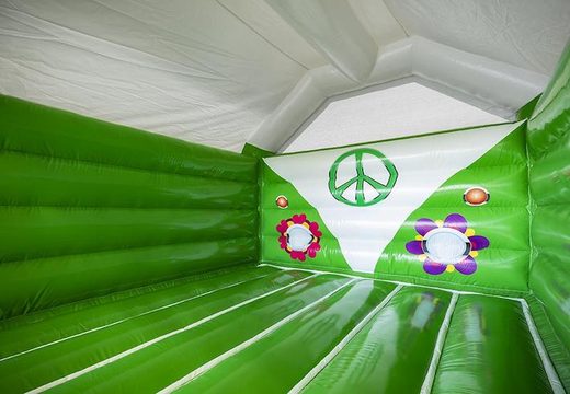 Comprar castillo hinchable en color verde con estilo hippy para niños
