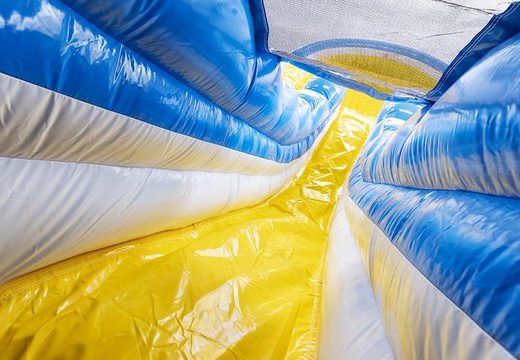 Gran tobogán azul y amarillo con tema de cascada a la venta para niños