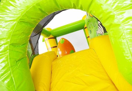 Cojín de aire inflable compacto con tema de dinosaurio que incluye tobogán para niños
