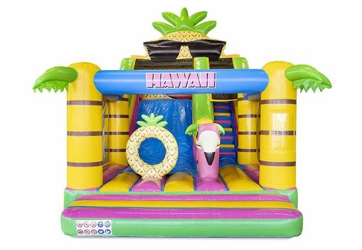 Comprar tobogán hinchable con sección de castillo hinchable en tema hawaii para niños