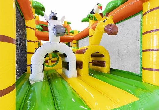 Compre una gran carrera de obstáculos de castillo hinchable con tema de safari con animales en 3D para niños