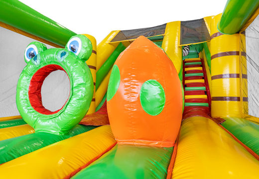 Tobogán inflable con sección de castillo hinchable a la venta en tema dino para niños