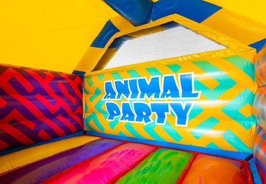 Comprar cojin de aire hinchable con tobogán en fiesta de animales y muchos muchos colores para niños