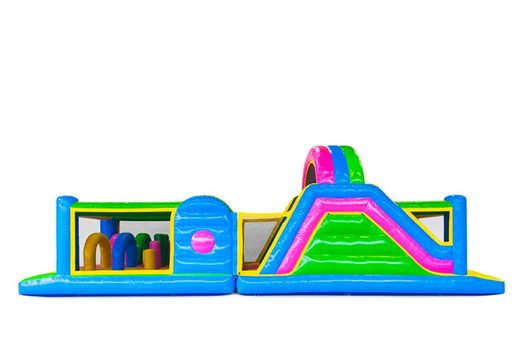 Ordene el castillo hinchable de 13 metros en Colores Felices para niños. Compre pistas americanas inflables en línea ahora en JB Hinchables España