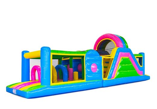 Comprar castillo hinchable de 13 metros en Colores Felices para niños. Ordene pistas americanas inflables ahora en línea en JB Hinchables España