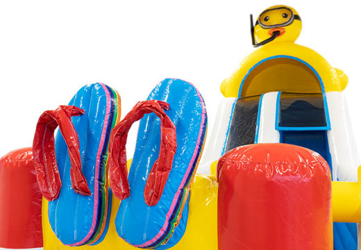 Compre un tobogán 4 en 1 con el tema del patito de goma para sus hijos. Pide ahora online toboganes hinchables en JB Hinchables España
