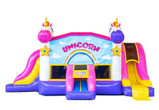 Ordene el castillo inflable Slide Park Combo Unicorn para niños. Compra ahora castillos hinchables con tobogán en JB Hinchables España