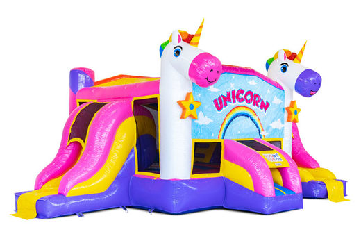 Compre el parque de toboganes inflables con temática de unicornio para niños. Castillos hinchables con tobogán a la venta en JB Hinchables España