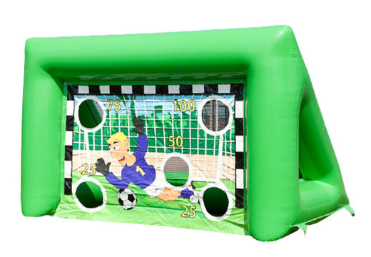 Portería de fútbol hinchable en color verde con aspilleras para más reto pedir online