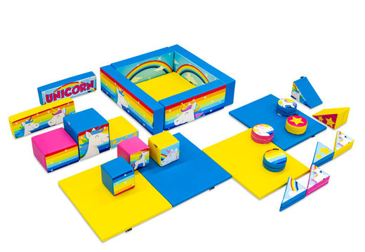 Juego de Softplay XL con temática de unicornio y bloques coloridos para jugar