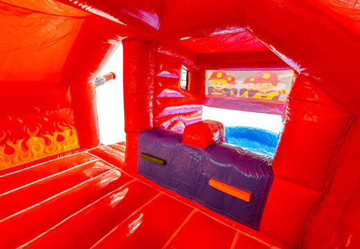Dentro del castillo hinchable Dubbelslide Slide Combo, azul, rojo, naranja